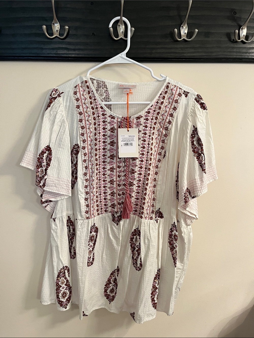 Knox Rose White Tunic with Burgundy Floral Embroidery